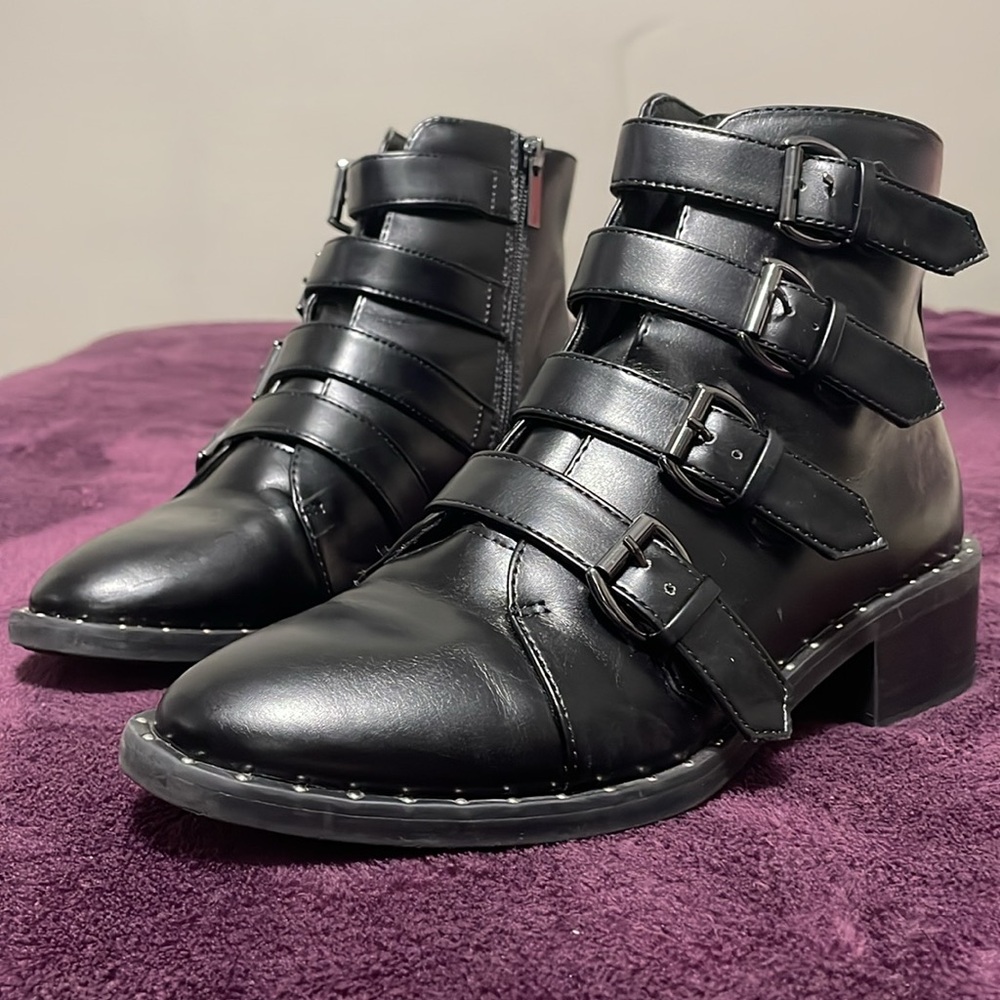 A New Day Black Nikko Faux Leather Combat Boots size 9